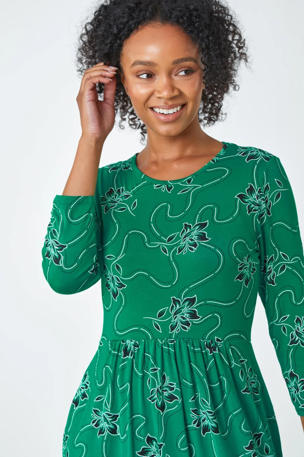 Roman Green Petite Floral Print Stretch Midi Dress - 6 Image 4