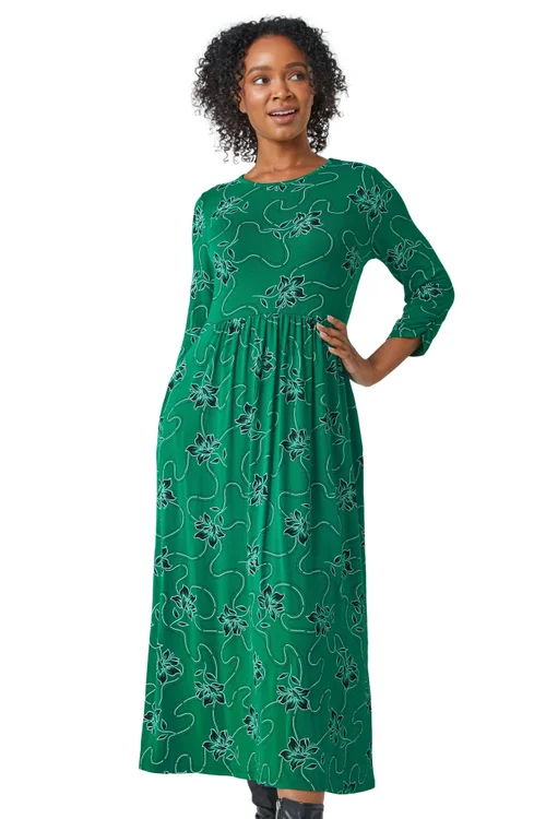 Roman Green Petite Floral Print Stretch Midi Dress - 6 Image 2