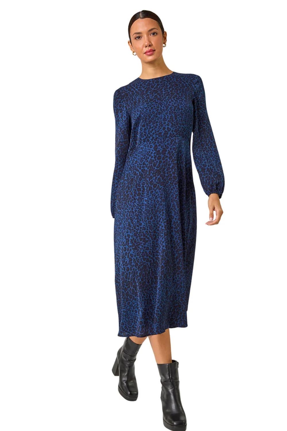Roman Royal Blue Animal Print Fit & Flare Midi Dress - 10 Image 2