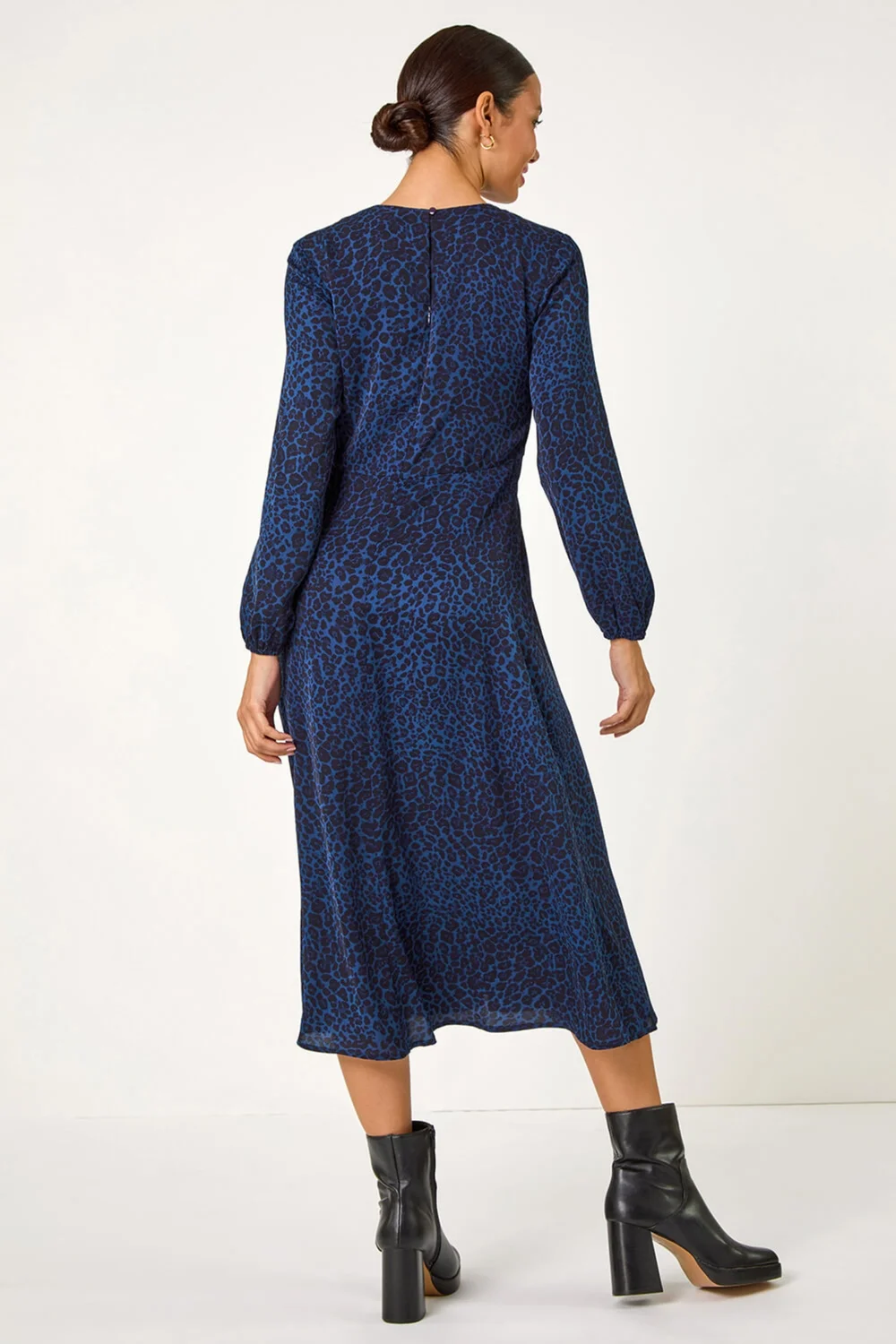 Roman Royal Blue Animal Print Fit & Flare Midi Dress - 10 Image 4