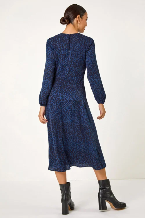 Roman Royal Blue Animal Print Fit & Flare Midi Dress - 10 Image 4