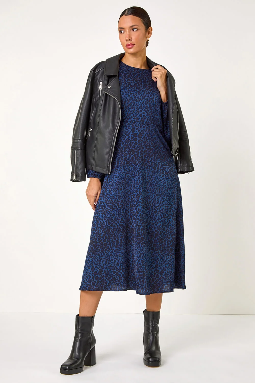 Roman Royal Blue Animal Print Fit & Flare Midi Dress - 10 Image 3