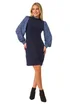 Roman Navy Petite Contrast Frill Neck Stretch Dress - 16 Image 2