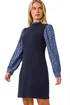 Roman Navy Petite Contrast Frill Neck Stretch Dress - 16 Image 1