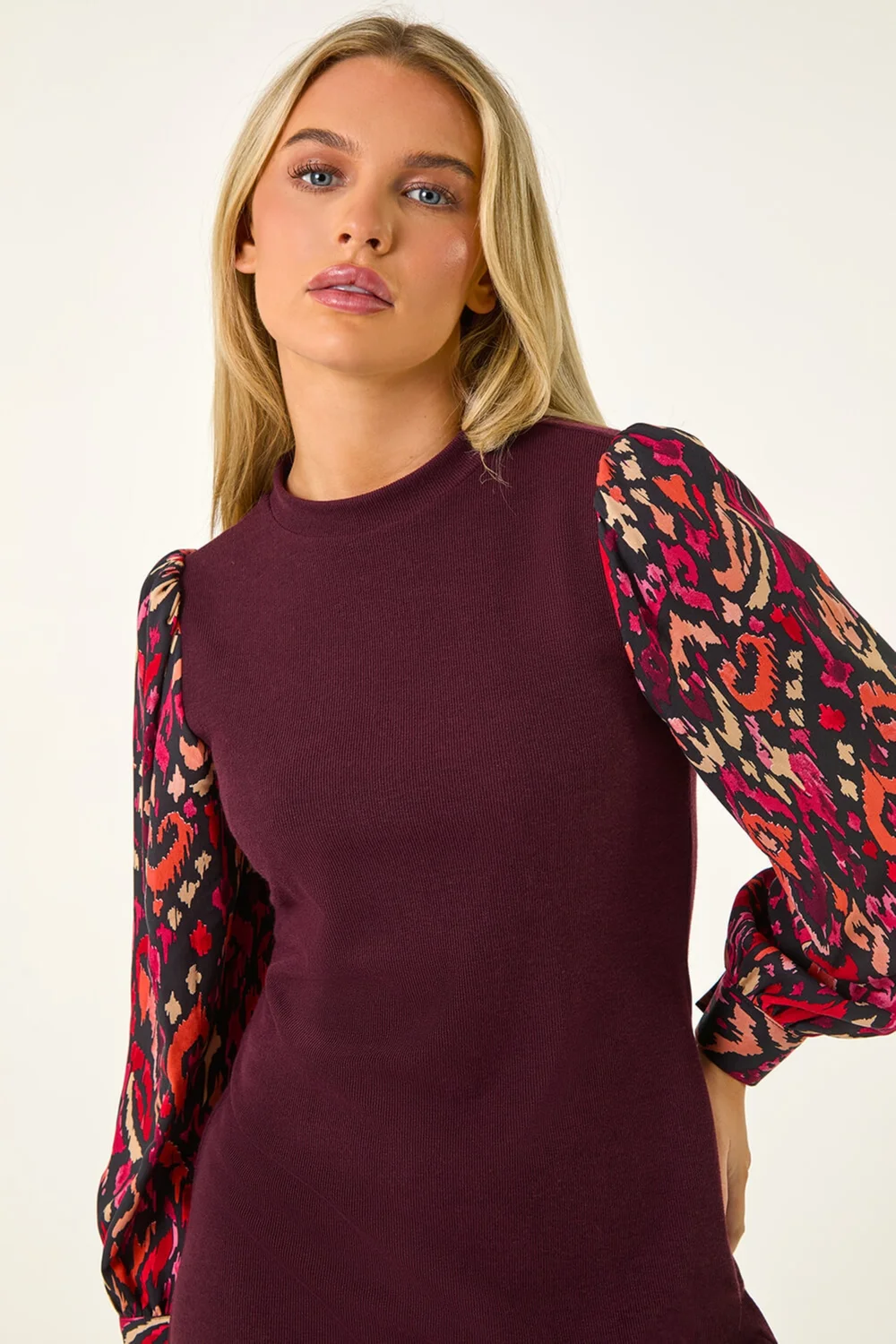 Roman Burgundy Petite 2 in 1 Contrast Print Shift Dress - 8 Image 4