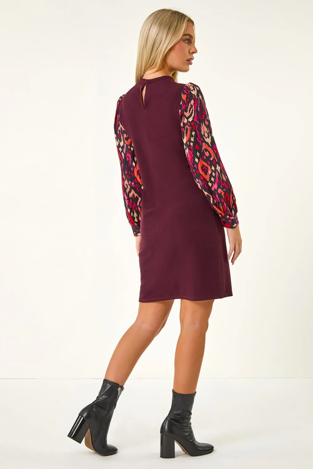 Roman Burgundy Petite 2 in 1 Contrast Print Shift Dress - 8 Image 3