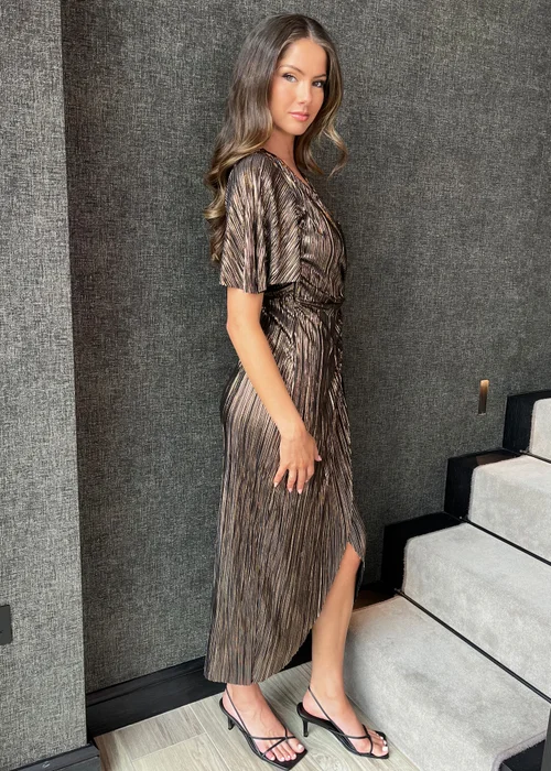 AX Paris Bronze Plisse Buckle Detail Wrap Midi Dress - 8 Image 3