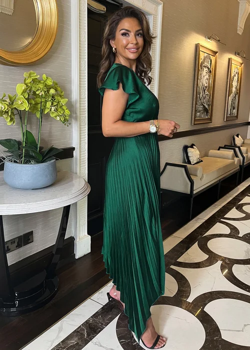 AX Paris Teal Wrap Top Zig Zag Hem Pleated Midi Dress - 8 Image 3