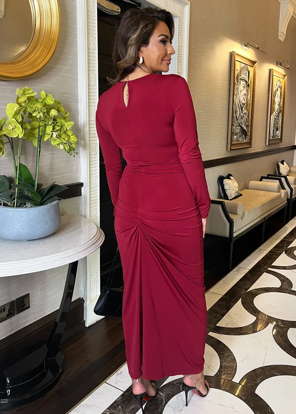 AX Paris Wine Long Sleeve Knot Skirt Bodycon Midi Dress - 8 Image 2
