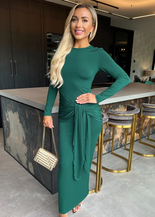 AX Paris Teal Long Sleeve Sash Bodycon Midi Dress - 8 Image 4