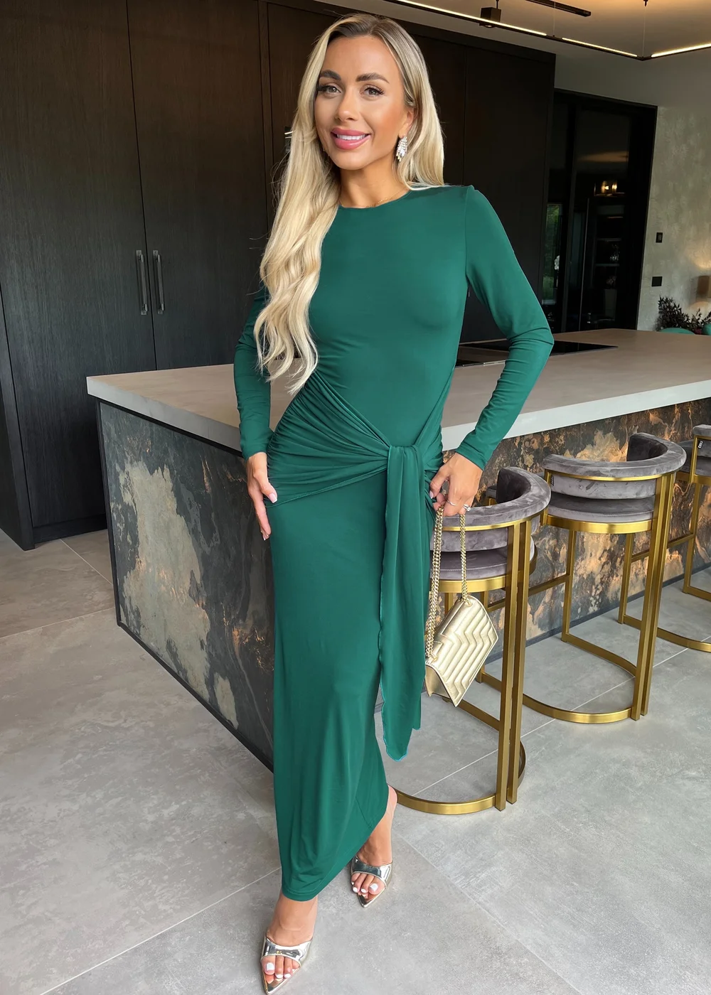 AX Paris Teal Long Sleeve Sash Bodycon Midi Dress - 8 Image 1