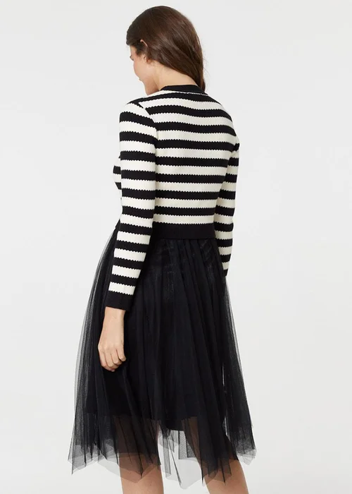 Izabel London Black Dress Striped Top & Midi Mesh Skirt - Size 8 Image 2