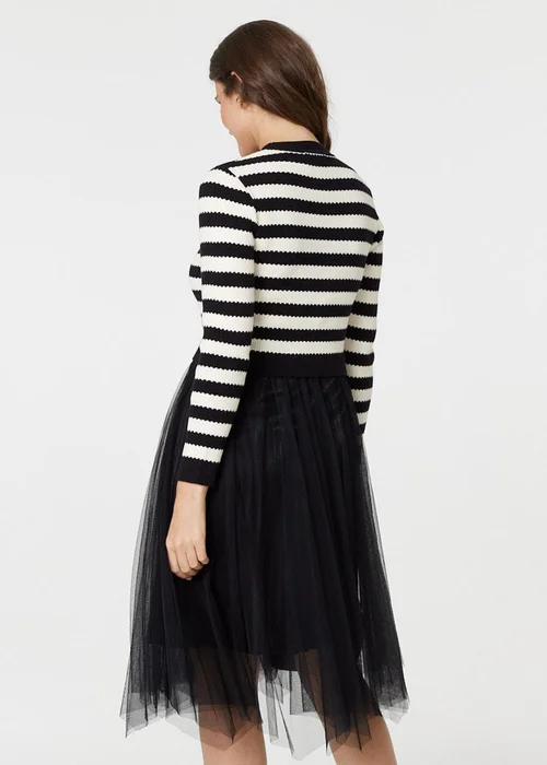 Izabel London Black Dress Striped Top & Midi Mesh Skirt - Size 8 Image 4