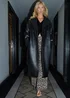 Threadbare Black Lois Longline Faux Fur Trim Aviator Coat - Size 12 Image 4