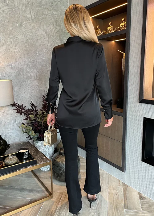 AX Paris Black Satin Long Sleeve Gold Button Shirt - 8 Image 2