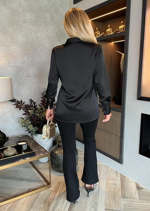AX Paris Black Satin Long Sleeve Gold Button Shirt - 8 Image 5