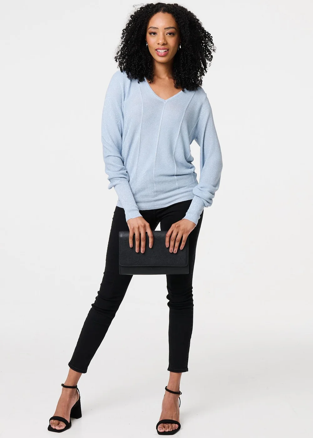 Izabel London Blue Metallic Stripe Detail Fitted Top - 8 Image 1