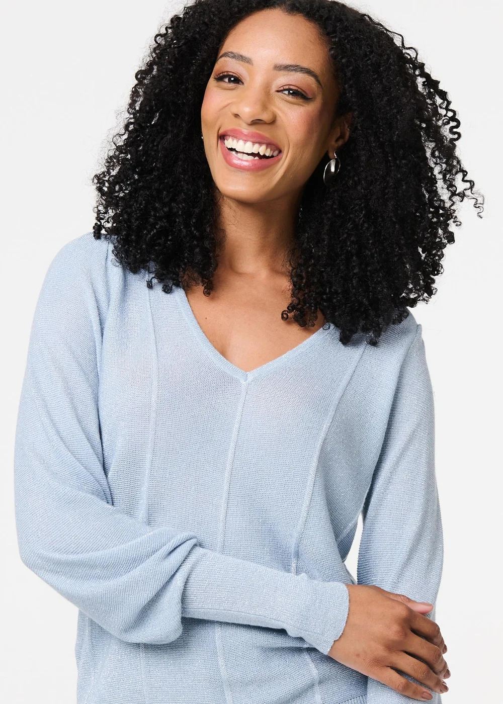 Izabel London Blue Metallic Stripe Detail Fitted Top - 8 Image 3