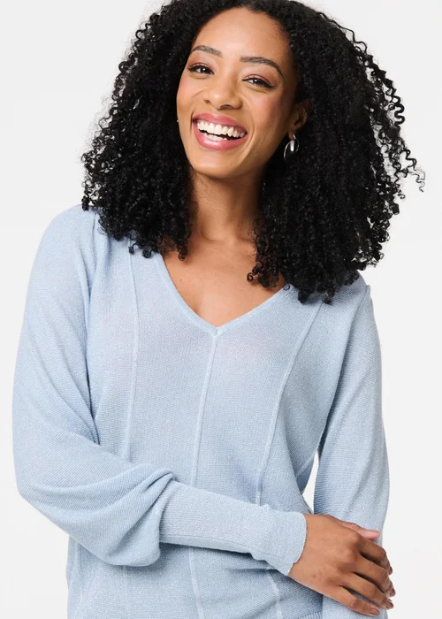 Izabel London Blue Metallic Stripe Detail Fitted Top - 8 Image 3