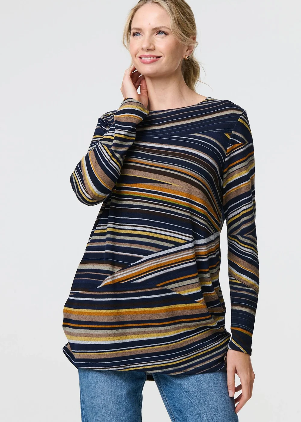 Izabel London Blue Stripe Print Long Sleeve Tunic Top - 8 Image 4