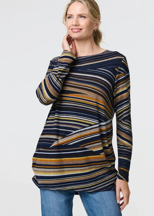 Izabel London Blue Stripe Print Long Sleeve Tunic Top - 8 Image 4