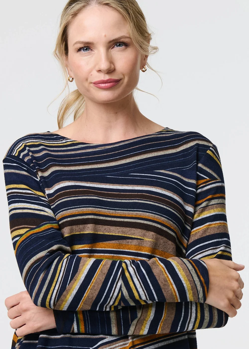 Izabel London Blue Stripe Print Long Sleeve Tunic Top - 8 Image 3