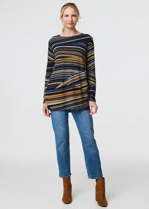 Izabel London Blue Stripe Print Long Sleeve Tunic Top - 8 Image 1
