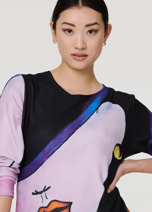 Izabel London Pink Abstract Diamante Detail Long Sleeve Top - Small/Medium Image 3