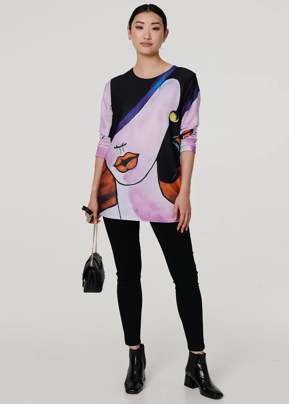 Izabel London Pink Abstract Diamante Detail Long Sleeve Top - Small/Medium Image 1