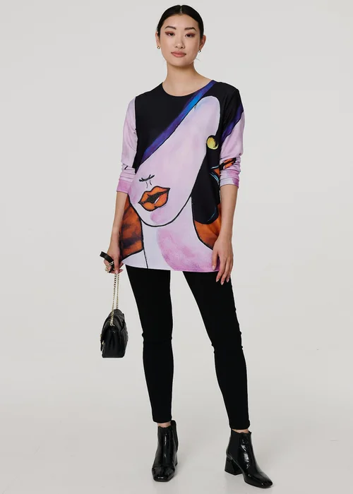 Izabel London Pink Abstract Diamante Detail Long Sleeve Top - Small/Medium Image 1