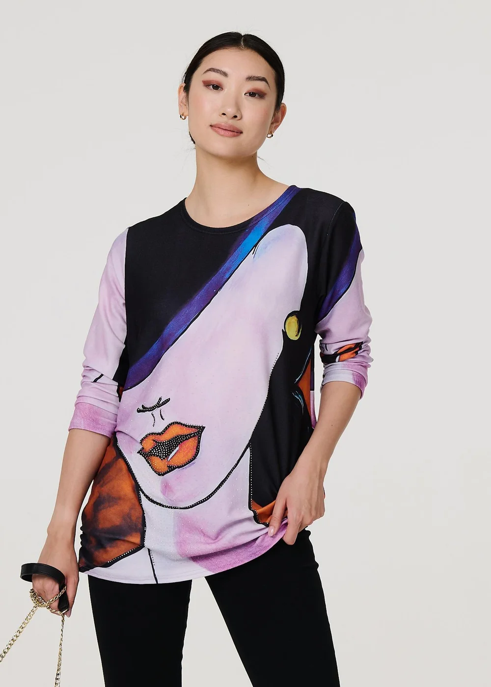 Izabel London Pink Abstract Diamante Detail Long Sleeve Top - Small/Medium Image 4