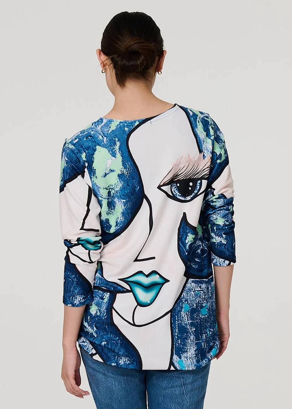 Izabel London Blue Graphic Diamante Print Long Sleeve Top - Small/Medium Image 2