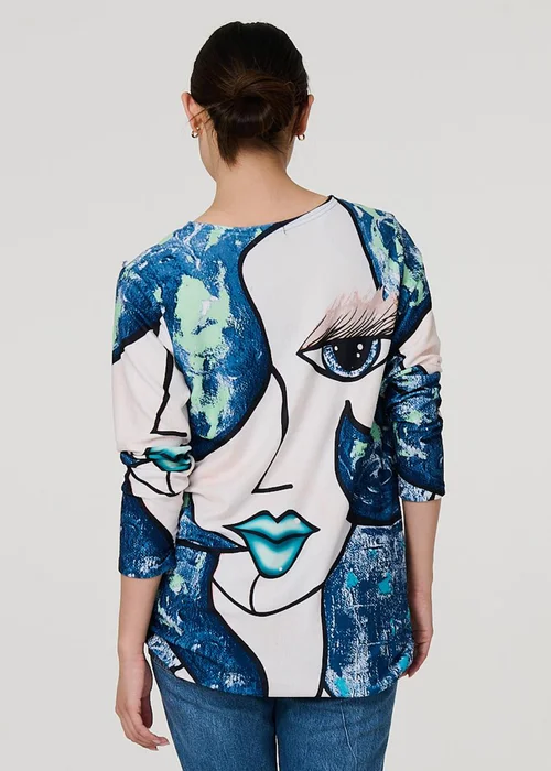 Izabel London Blue Graphic Diamante Print Long Sleeve Top - Small/Medium Image 2