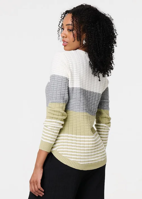 Izabel London Green Colour Block Textured Curve Hem Jumper - 8 Image 2