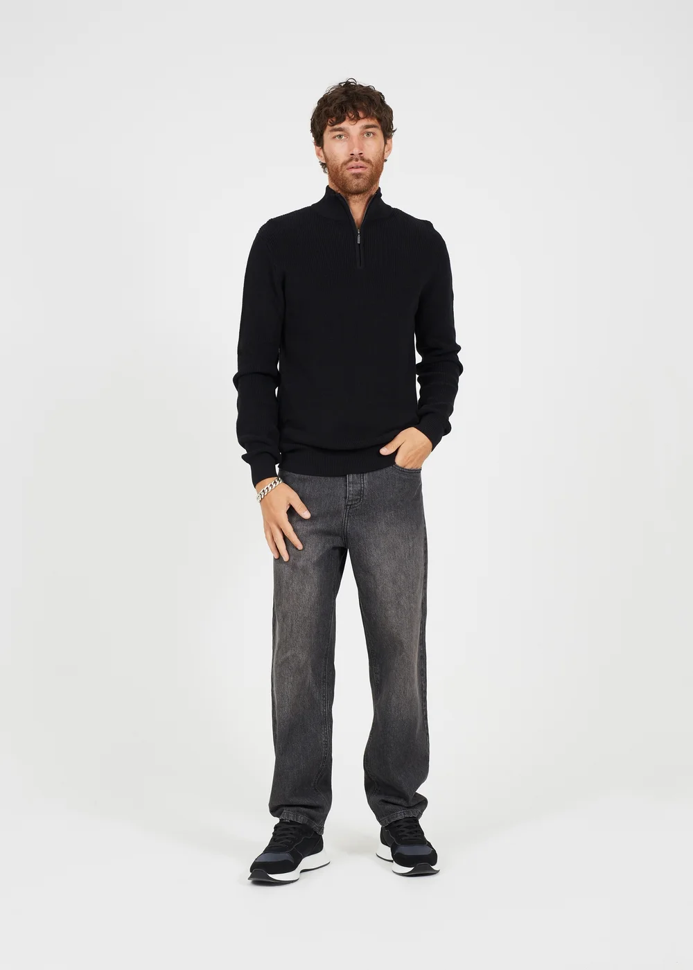 Brave Soul Black Cotton Zip Through Funnel Neck Knit Jumper - S Image 4