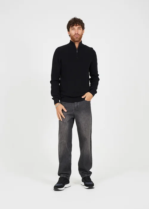 Brave Soul Black Cotton Zip Through Funnel Neck Knit Jumper - S Image 4