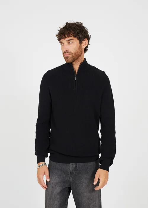 Brave Soul Black Cotton Zip Through Funnel Neck Knit Jumper - S Image 1