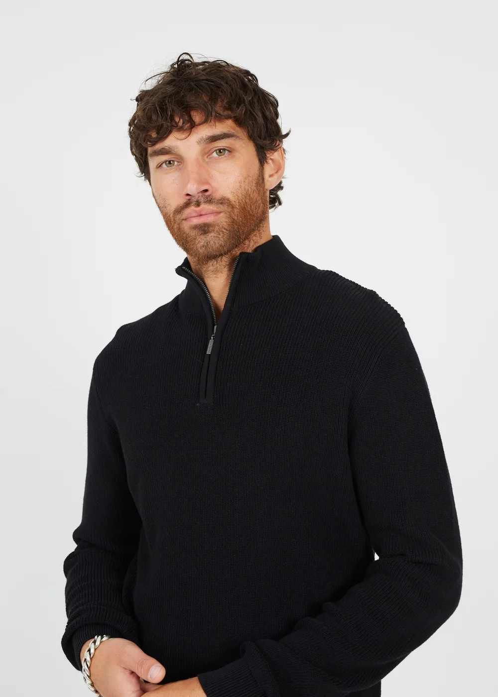 Brave Soul Black Cotton Zip Through Funnel Neck Knit Jumper - S Image 3