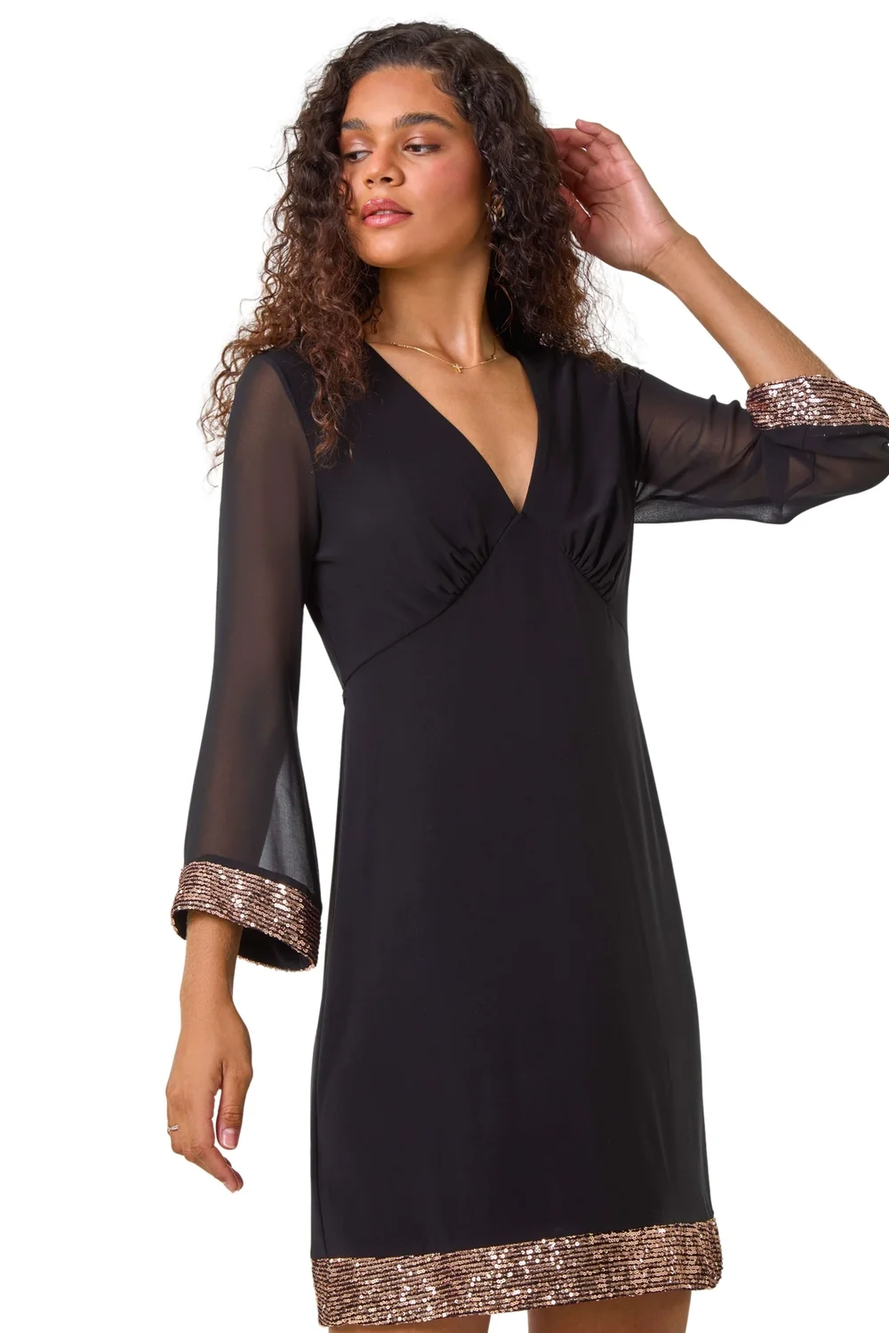 Roman Bronze Contrast Sequin Cuff Dress - Size 18 Image 1