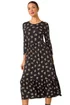 Roman Black Floral Print Frill Hem Stretch Midi Dress - 14 Image 1
