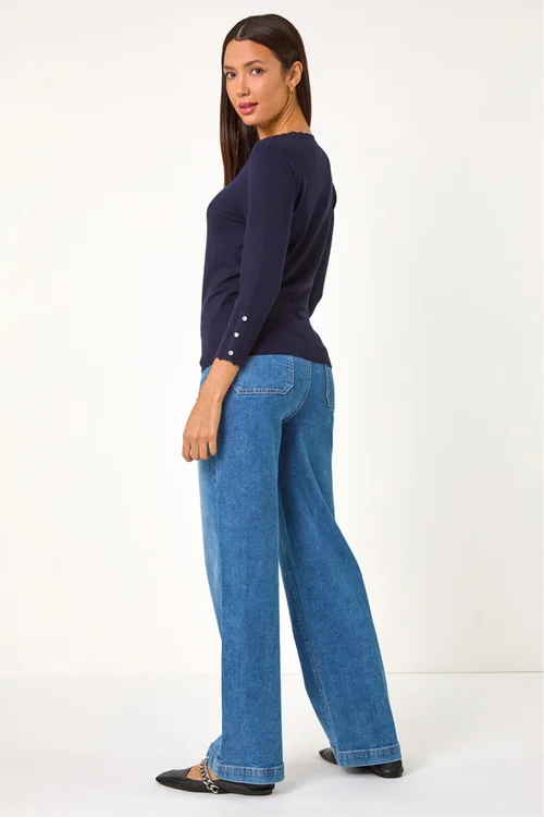 Roman Midnight Blue Scallop Neck Button Knit Jumper - 14 Image 3