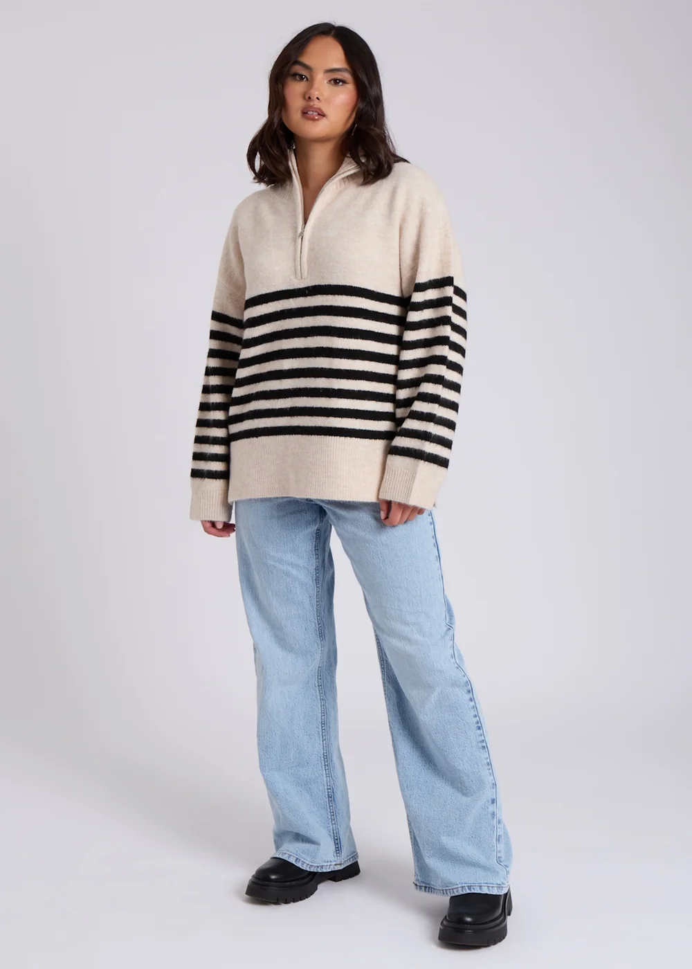 Urban Bliss Cream Half Zip Stripe Jumper - S Image 3