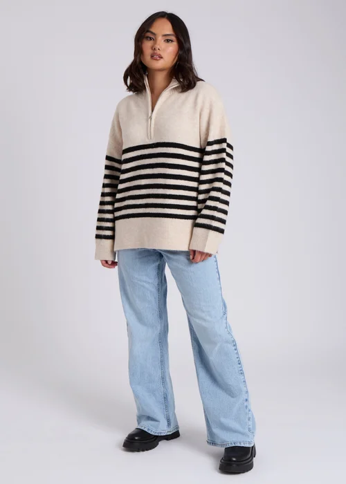 Urban Bliss Cream Half Zip Stripe Jumper - S Image 3