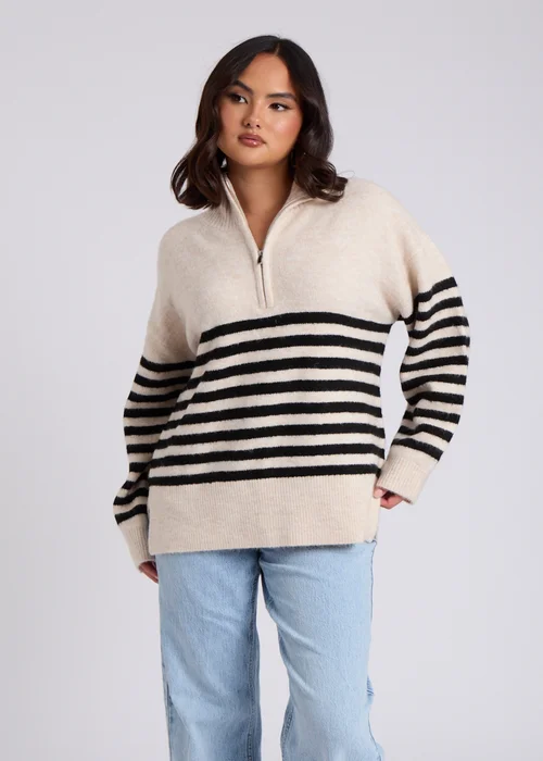 Urban Bliss Cream Half Zip Stripe Jumper - S Image 1