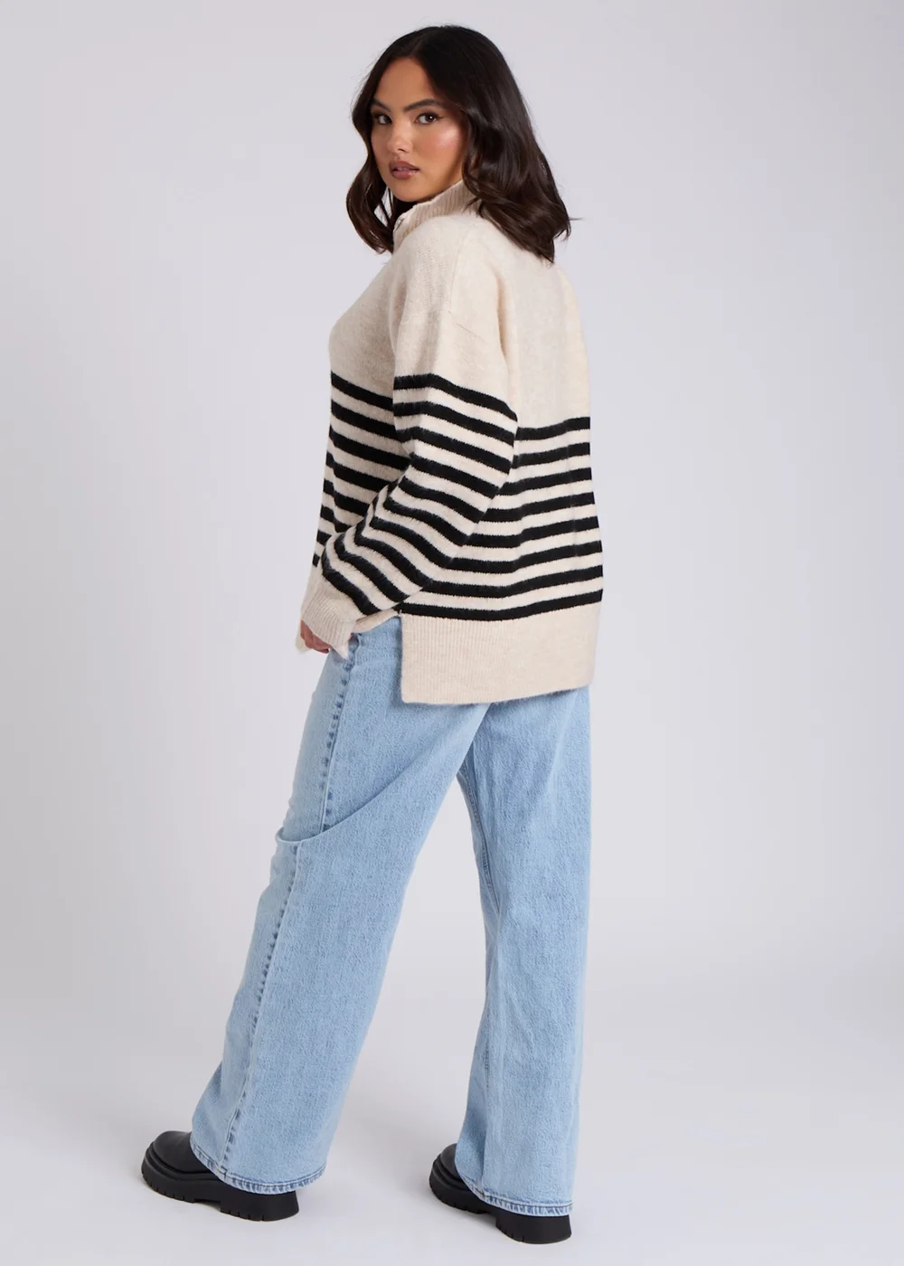 Urban Bliss Cream Half Zip Stripe Jumper - S Image 4