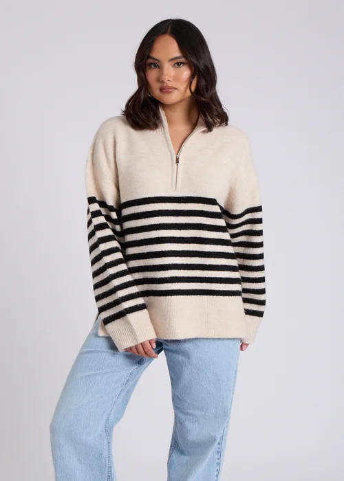 Urban Bliss Cream Half Zip Stripe Jumper - S Image 2