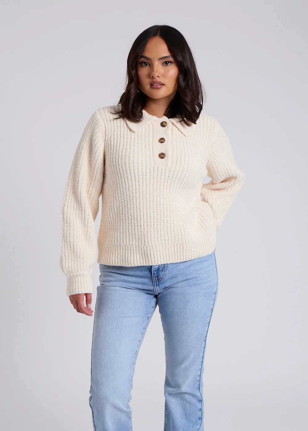 Urban Bliss Cream Chenile Button Jumper - S Image 1