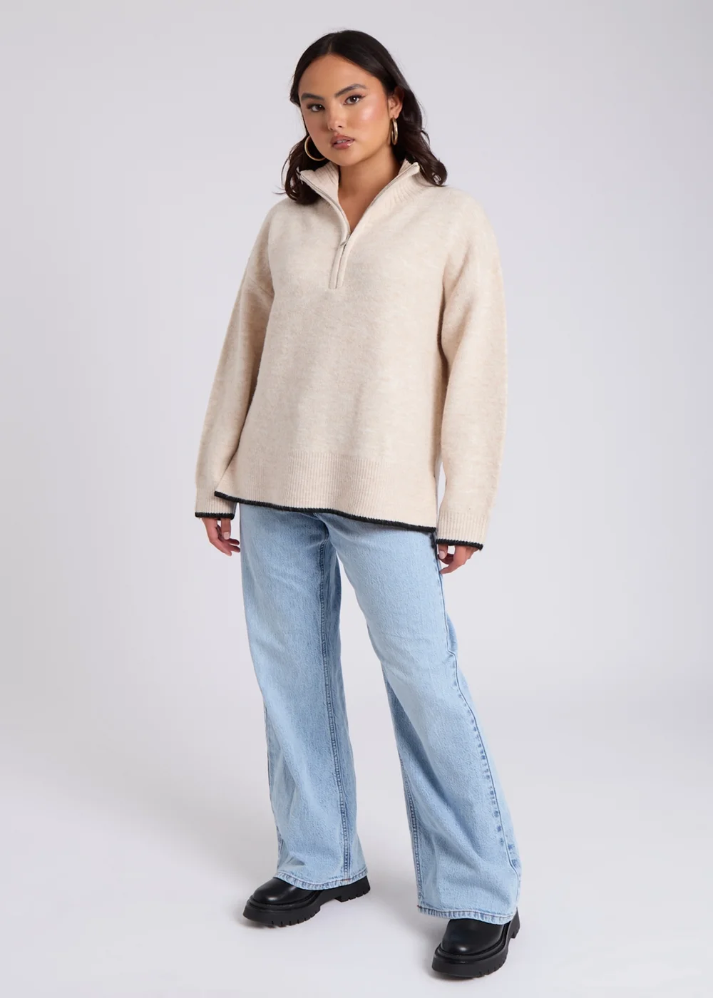 Urban Bliss Cream Contrast Half Zip Jumper - S Image 2