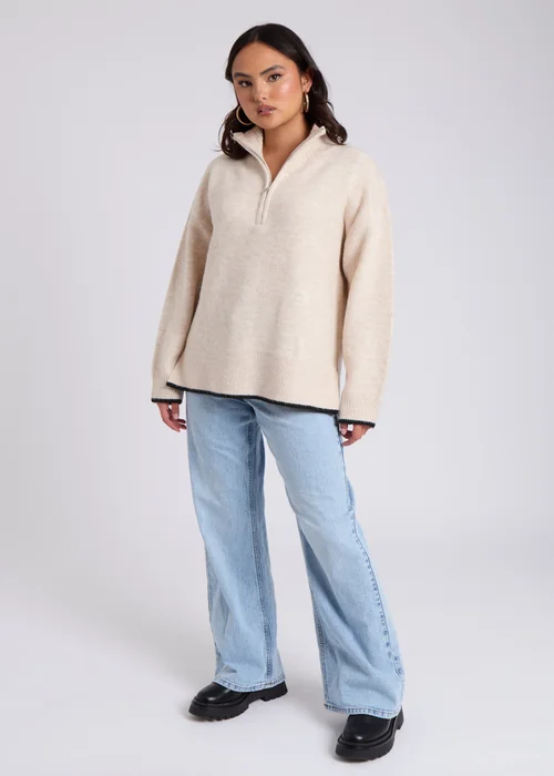 Urban Bliss Cream Contrast Half Zip Jumper - S Image 2
