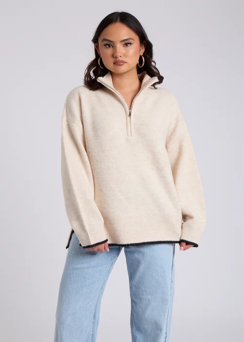 Urban Bliss Cream Contrast Half Zip Jumper - S Image 1
